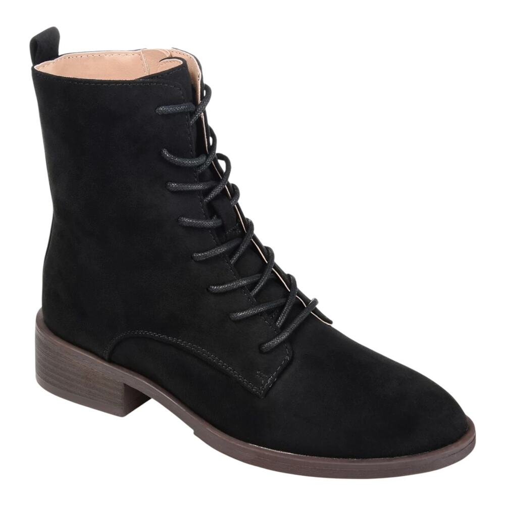 Journee Collection Women's Vienna Lace Up Stacked Heel Booties Black Size 10 M